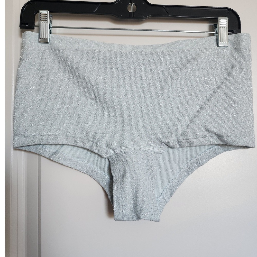Anthropologie Silver Metallic Knit Boy Short Panties High Waisted L/XL Sparkle